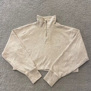 Kith Quarter Zip Cropped Pullover Women XS Oatmeal Heathered Cropped KHW030074